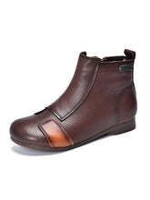 Women's Vintage Round Toe Solid Color Boots